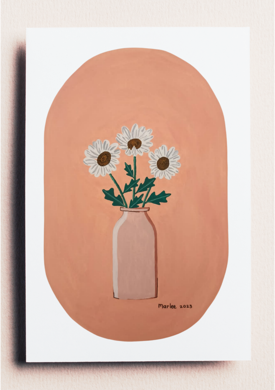 Picture of Daisies through the Window - A4 Gouache Painting & Fineliner