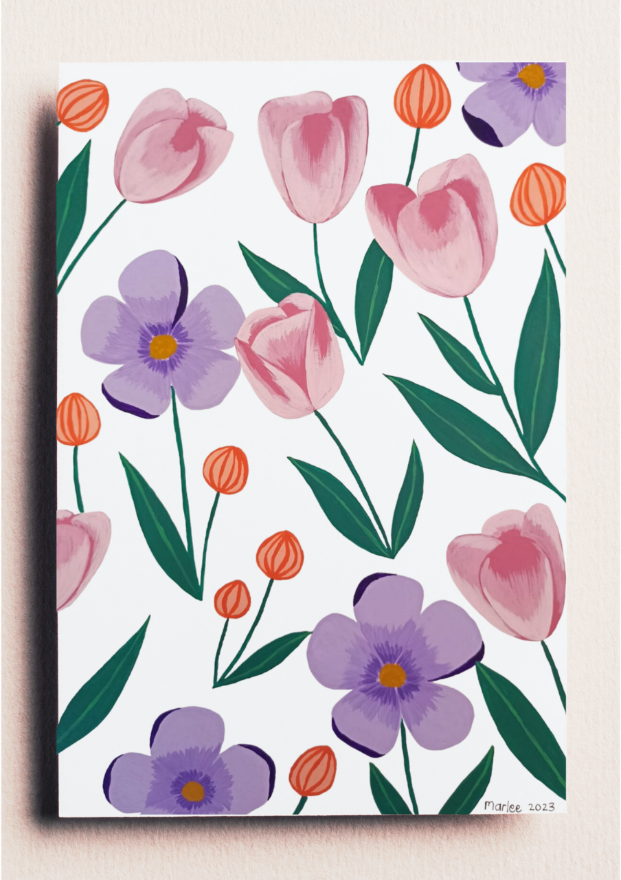 Picture of Flowers & Buds A4 - Gouache Painting