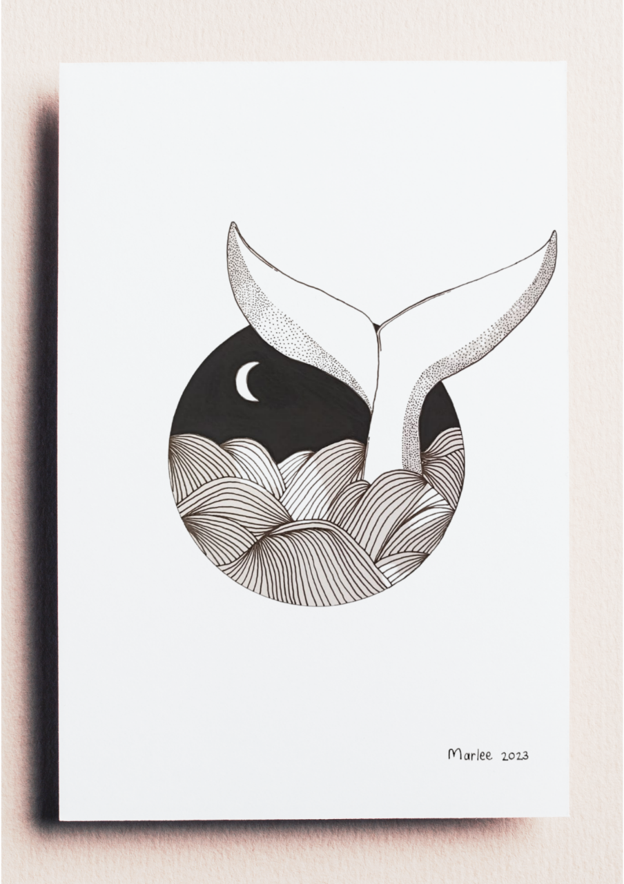 Picture of Whale Tail A4 - Fineliner drawing & Gouache