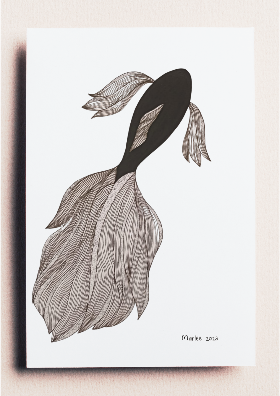 Picture of Fish & Flow A4 - Fineliner Drawing & Gouache