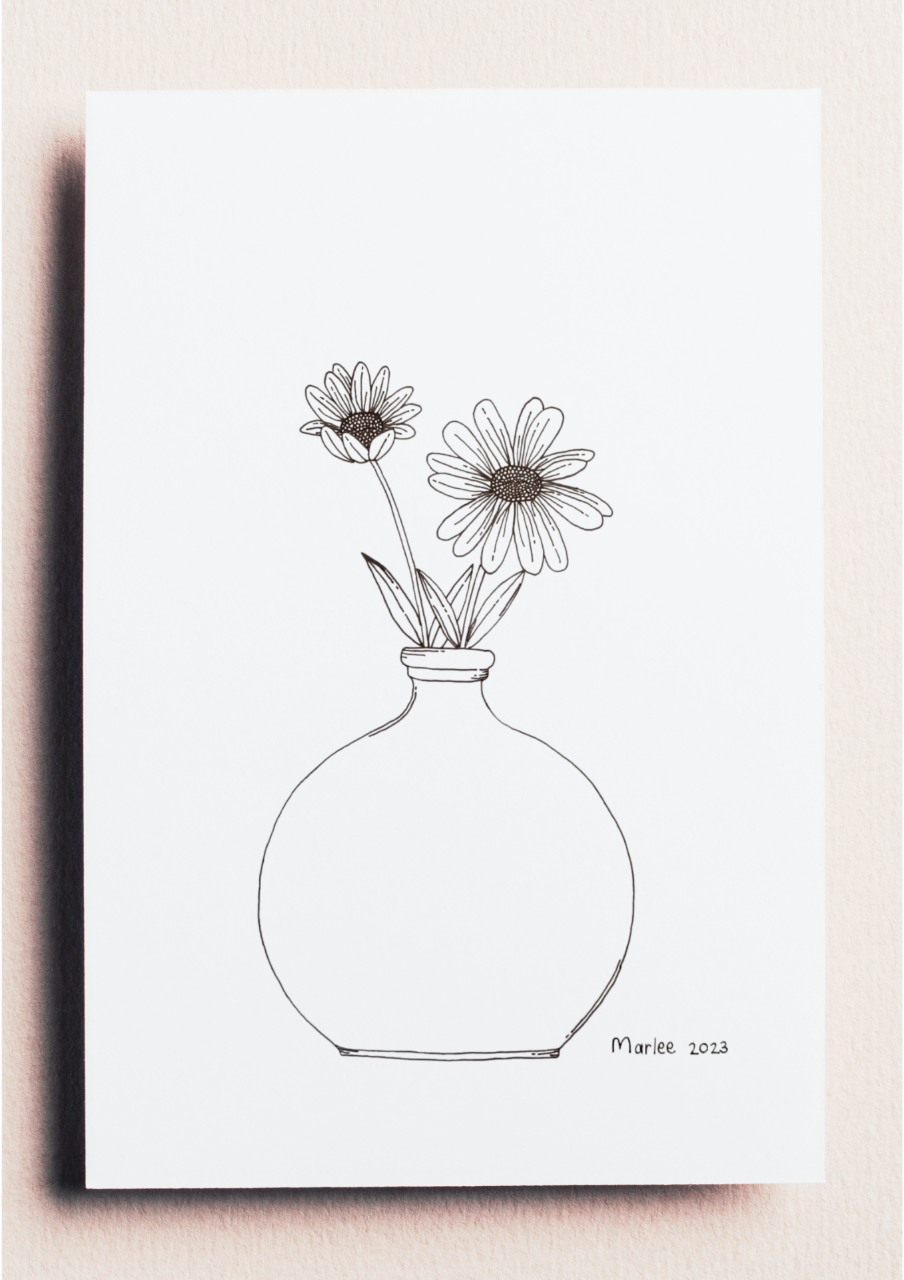 Picture of Dasies in Vase A4 - Fineliner Drawing