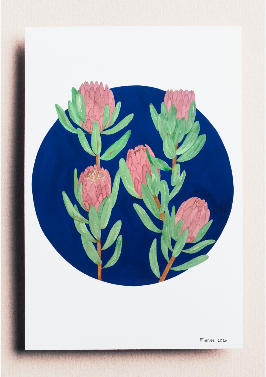 Picture of Proteas through a Blue Lens A3 - Watercolour Painting