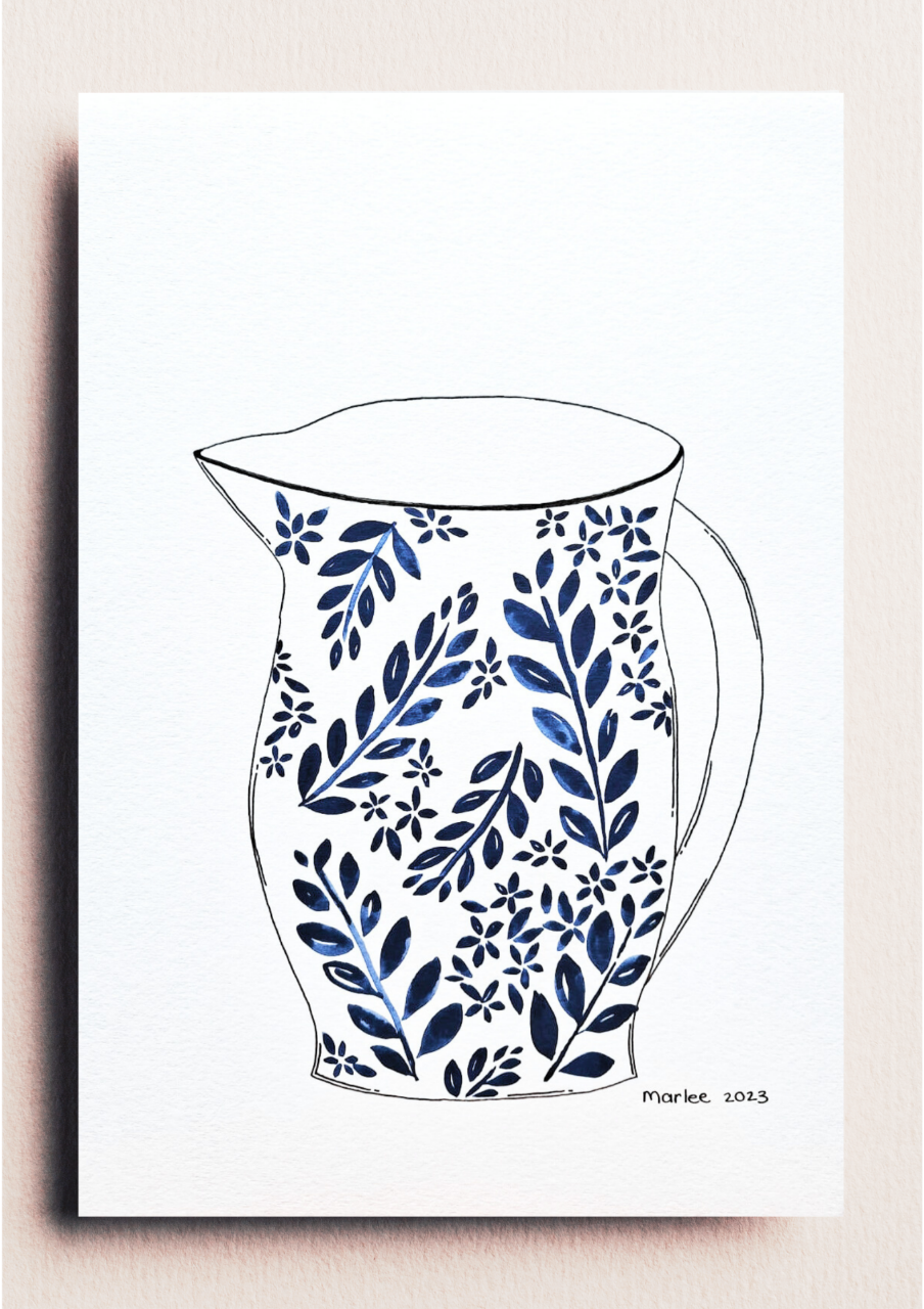 Picture of Delft Water Jug A4 - Fineliner & Watercolour Drawing 