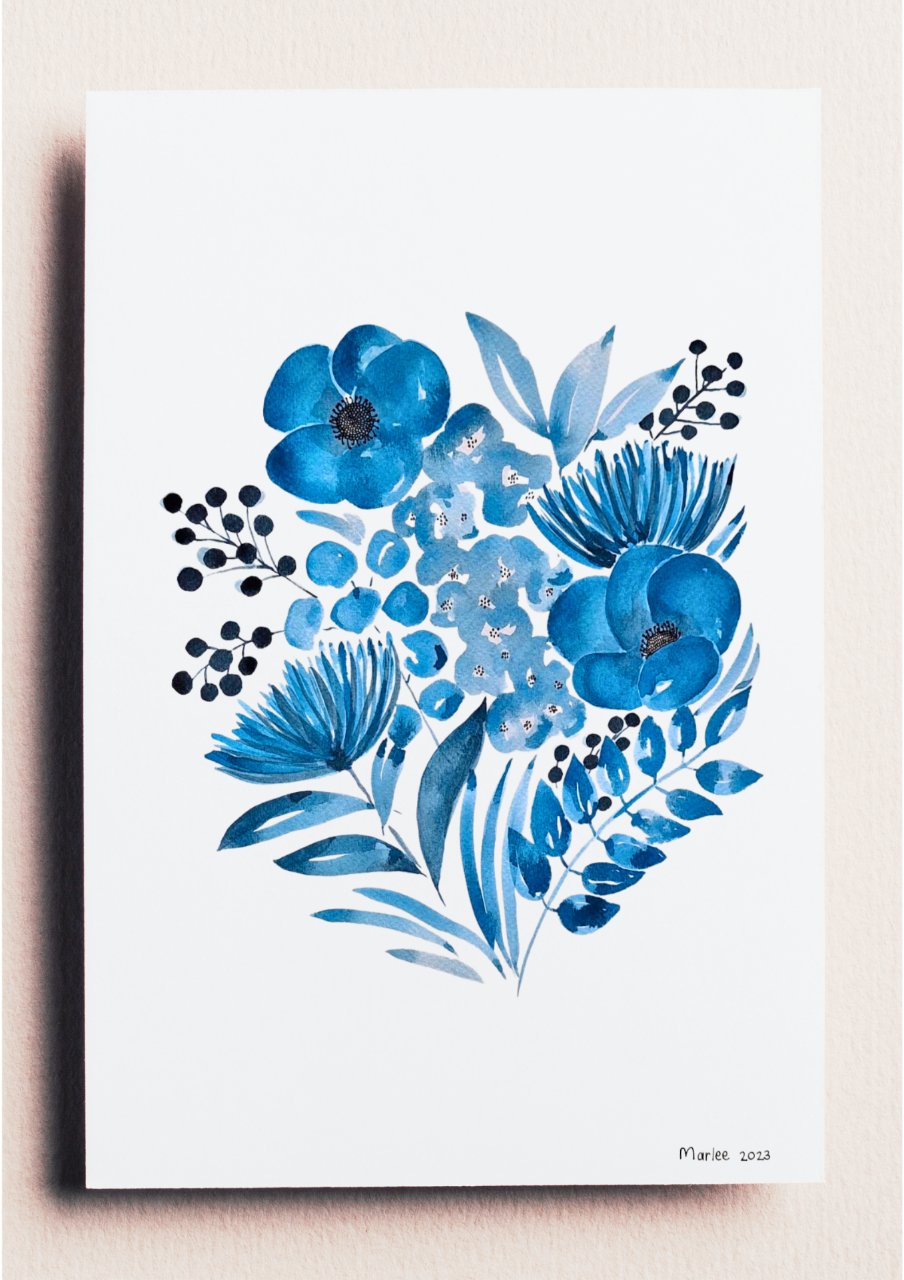 Picture of Botanicals in Blue A3 - Watercolour Painting